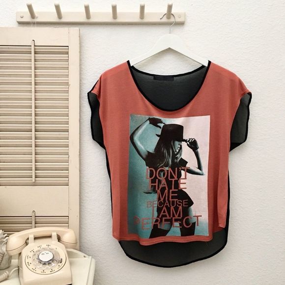 Don’t Hate Me Because I’m Beautiful Sheer Back Top - Picture 1 of 6